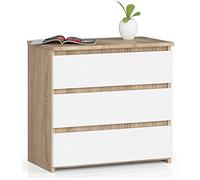AKORD Commode CL-3 avec 3 tiroirs | Commode Classique pour La Chambre, Salon | Meuble de Rangement | L60 x H57 x P35 cm | Poids 26 kg | Chêne Sonoma/Blanc