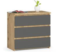 AKORD Commode CL-3 avec 3 tiroirs | Commode Classique pour La Chambre, Salon | Meuble de Rangement | L60 x H57 x P35 cm | Poids 26 kg | Chêne Artisanal