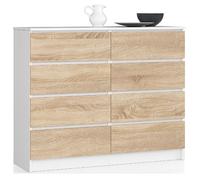 Akord Commode de rangement 8 tiroirs - Blanc chêne Sonoma