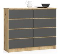 Akord Commode de rangement 8 tiroirs - Chêne / gris