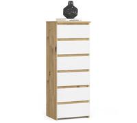 Akord Commode haute 6 tiroirs - Chêne/blanc