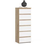 Akord Commode haute 6 tiroirs - Chêne sonoma et blanc