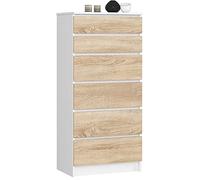 AKORD Commode Haute 6 Tiroirs K60 Chiffonnier pour Chambre 60x40x130 cm | Meuble de Rangement sans Poignées pour Chambre Adulte, Salon, Entrée et Bureau, Panneau Stratifié 16 mm, Glissières en Métal
