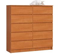 AKORD Commode K-120 avec 10 Tiroirs | Commode Classique pour La Chambre, Salon | Meuble de Rangement | L120 x H121 x P40 cm, Poids 70 kg | Aulne