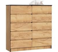 AKORD Commode K-120 avec 10 Tiroirs | Commode Classique pour La Chambre, Salon | Meuble de Rangement | L120 x H121 x P40 cm, Poids 70 kg | Chêne Artisanal