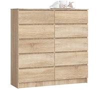 AKORD Commode K-120 avec 10 Tiroirs | Commode Classique pour La Chambre, Salon | Meuble de Rangement | L120 x H121 x P40 cm, Poids 70 kg | Chêne de Sonoma