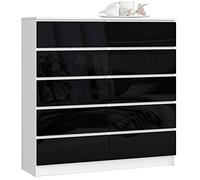 AKORD Commode K-120 avec 10 Tiroirs | Commode Classique pour La Chambre, Salon | Meuble de Rangement | L120 x H121 x P40 cm, Poids 70 kg | Blanc/Noir Brillant