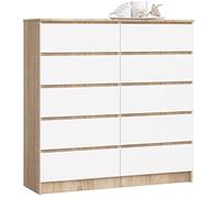 AKORD Commode K-120 avec 10 Tiroirs | Commode Classique pour La Chambre, Salon | Meuble de Rangement | L120 x H121 x P40 cm, Poids 70 kg | Chêne Sonoma/Blanc