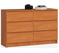 AKORD Commode K-120 avec 6 Tiroirs | Commode Classique pour La Chambre, Salon | Meuble de Rangement | L120 x H77 x P40 cm, Poids 43 kg | aulne