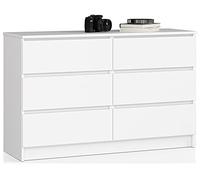 AKORD Commode K-120 avec 6 Tiroirs | Commode Classique pour La Chambre, Salon | Meuble de Rangement | L120 x H77 x P40 cm, Poids 43 kg | Blanche