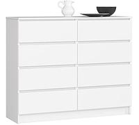 AKORD Commode K-120 avec 8 Tiroirs | Commode Classique pour La Chambre, Salon | Meuble de Rangement | L120 x H99 x P40 cm, Poids 65 kg | Blanche