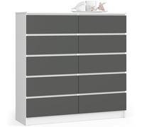 AKORD Commode K 120 cm 10 Tiroirs pour Salon| Chambre | Meuble Salon Design Moderne Fonctionnel 16mm Panneau Stratifié | Couleur Blanc-Gris Graphite