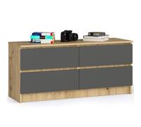 AKORD Commode K 120 cm 4 Tiroirs pour Salon| Chambre | Bureau Salon Design Moderne Fonctionnel Panneau Stratifié 16mm | Couleur Chêne Artisan/Gris Graphite