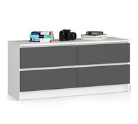 AKORD Commode K 120 cm 4 Tiroirs pour Salon| Chambre | Bureau Salon Design Moderne Fonctionnel Panneau Stratifié 16mm | Couleur Blanc/Gris Graphite