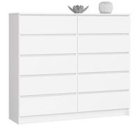 AKORD Commode K-140 avec 10 (2 x 5) tiroirs | Commode Salon | Commode Rangement | Meubles de Salon | L138 x H121 x P40 cm, Poids 75 kg | Blanche