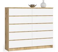 AKORD Commode K-140 avec 10 (2 x 5) tiroirs | Commode Salon | Commode Rangement | Meubles de Salon | L138 x H121 x P40 cm, Poids 75 kg | Artisan Chêne & Façade Blanc