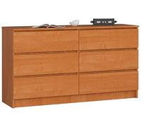 AKORD Commode K-140 avec 6 Tiroirs | Commode Classique pour La Chambre, Salon | Meuble de Rangement | L138 x H77 x P40 cm, Poids 51 kg | Aulne