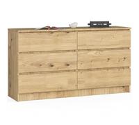 AKORD Commode K-140 avec 6 Tiroirs | Commode Classique pour La Chambre, Salon | Meuble de Rangement | L138 x H77 x P40 cm, Poids 51 kg | Chêne Artisan