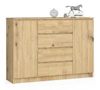 AKORD Commode K 140 cm 4 Tiroirs et 2 Portes pour Le Salon| Chambre | Bureau Salon Design Moderne Fonctionnel Panneau Stratifié | Chêne Artisanal