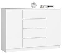 AKORD Commode K 140 cm 4 Tiroirs et 2 Portes pour Le Salon| Chambre | Bureau Salon Design Moderne Fonctionnel Panneau Stratifié | Couleur Blanc