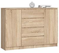AKORD Commode K 140 cm 4 Tiroirs et 2 Portes pour Le Salon| Chambre | Bureau Salon Design Moderne Fonctionnel Panneau Stratifié | Couleur Sonoma