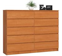 AKORD Commode K-160 avec 10 Tiroirs | Commode Classique pour La Chambre, Salon | Meuble de Rangement | L160 x H121 x P40 cm, Poids 80 kg | Aulne
