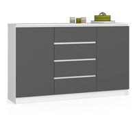 AKORD Commode K 160 cm 4 Tiroirs et 2 Portes pour Le Salon| Chambre | Bureau | Bureau Design Moderne | Fonctionnel Panneau Stratifié 16mm | Couleur Blanc/Gris Graphite