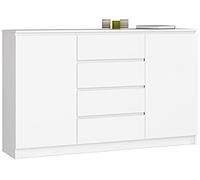 AKORD Commode K 160 cm 4 Tiroirs et 2 Portes pour Le Salon| Chambre | Bureau | Bureau Design Moderne | Fonctionnel Panneau Stratifié 16mm | Couleur Blanc