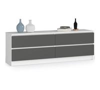 AKORD Commode K 160 cm 4 Tiroirs Meuble Debout pour Le Salon| Chambre | Bureau Salon Design Elégant Panneau Stratifié 16mm | Couleur Blanc/Gris Graphite
