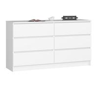 AKORD Commode K140 138 cm, 6 tiroirs, Blanc | 138 x 77 x 40 cm Buffet pour salon, meuble de chambre, meuble de rangement pour salle de travail & bureau
