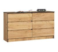 AKORD Commode K140 138 cm, 6 tiroirs, Chêne Craft | 138 x 77 x 40 cm Buffet pour salon, meuble de chambre, meuble de rangement pour salle de travail & bureau