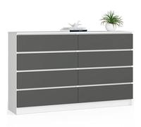AKORD Commode K160, 8 Tiroirs, 160 cm, Blanc - Graphite Façade | 160 x 99 x 40 cm pour salon, meuble de chambre, meuble de rangement pour salle de travail & bureau