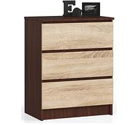 AKORD Commode K60 avec 3 tiroirs | Commode Classique pour La Chambre, Salon | Meuble de Rangement | L60 x H77 x P40 cm | Poids 25 kg | Wengé/Chêne Sonoma