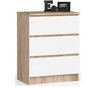 AKORD Commode K60 avec 3 tiroirs | Commode Classique pour La Chambre, Salon | Meuble de Rangement | L60 x H77 x P40 cm | Poids 25 kg | Chêne Sonoma/Blanc