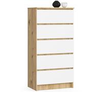AKORD Commode K60 avec 5 tiroirs | Commode Classique pour La Chambre, Salon | Meuble de Rangement | L60 x H121 x P40 cm | Poids 39 kg | Chêne Artisanal Et Blanc