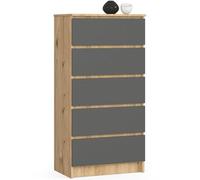 AKORD Commode K60 avec 5 tiroirs | Commode Classique pour La Chambre, Salon | Meuble de Rangement | L60 x H121 x P40 cm | Poids 39 kg | Chêne Artisanal