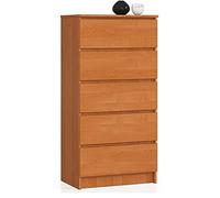 AKORD Commode K60 avec 5 tiroirs | Commode Classique pour La Chambre, Salon | Meuble de Rangement | L60 x H121 x P40 cm | Poids 39 kg | Aulne