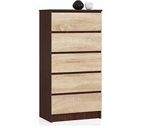 AKORD Commode K60 avec 5 tiroirs | Commode Classique pour La Chambre, Salon | Meuble de Rangement | L60 x H121 x P40 cm | Poids 39 kg | Wengé/Chêne Sonoma