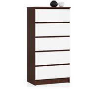 AKORD Commode K60 avec 5 tiroirs | Commode Classique pour La Chambre, Salon | Meuble de Rangement | L60 x H121 x P40 cm | Poids 39 kg | Wengé/Blanc