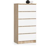 AKORD Commode K60 avec 5 tiroirs | Commode Classique pour La Chambre, Salon | Meuble de Rangement | L60 x H121 x P40 cm | Poids 39 kg | Chêne Sonoma/Blanc