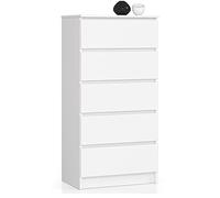 AKORD Commode K60 avec 5 tiroirs | Commode Classique pour La Chambre, Salon | Meuble de Rangement | L60 x H121 x P40 cm | Poids 39 kg | Blanche