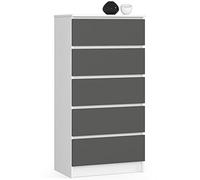 AKORD Commode K60 avec 5 tiroirs | Commode Classique pour La Chambre, Salon | Meuble de Rangement | L60 x H121 x P40 cm | Poids 39 kg | Blanc & Façade Gris Graphite