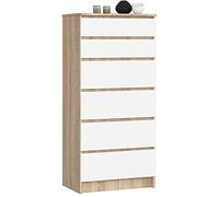 AKORD Commode K60 avec 6 tiroirs | Commode Classique pour La Chambre, Salon | Meuble de Rangement | L60 x H130 x P40 cm | Poids 43 kg | Chêne Sonoma/Blanc