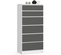 AKORD Commode K60 avec 6 tiroirs | Commode Classique pour La Chambre, Salon | Meuble de Rangement | L60 x H130 x P40 cm | Poids 43 kg | Blanc & Façade Gris Graphite