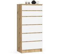 AKORD Commode K60 avec 6 tiroirs | Commode Classique pour La Chambre, Salon | Meuble de Rangement | L60 x H130 x P40 cm | Poids 43 kg | Chêne Artisan-Blanc