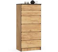 AKORD Commode K60 avec 6 tiroirs | pour Le Salon, la Chambre, Le Bureau, l'étude | Design Fonctionnel Moderne | L60 x H130 x P40 cm, Poids 43 kg | Artisanat chêne