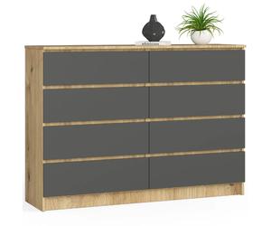 Akord Dressoir 8 Tiroirs Chêne Artisan/Gris Graphite 138X40X99