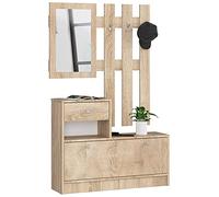 AKORD Ensemble Armoire 2 Parties | Banc Meuble Chaussure avec Cintre et Tiroir | L90 x H70 x P25 cm et Armoire Murale avec Miroir L90 x H100 cm Poids 39 kg | Commode Rangement Chaussures