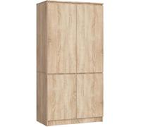 AKORD Ensemble d'armoire S90 90 cm | Armoire à 4 portes | Extension de vêtements | Extension pour penderie | L90 x H180 x P51 cm | Poids 66,6 kg | Chêne Sonoma