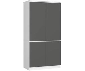 AKORD Ensemble d'armoire S90 90 cm | Armoire avec 4 portes | Extension de garde-robe | Largeur 90 x Hauteur 180 x P51 cm | Poids 66,6 kg | Blanc/Gris Graphite